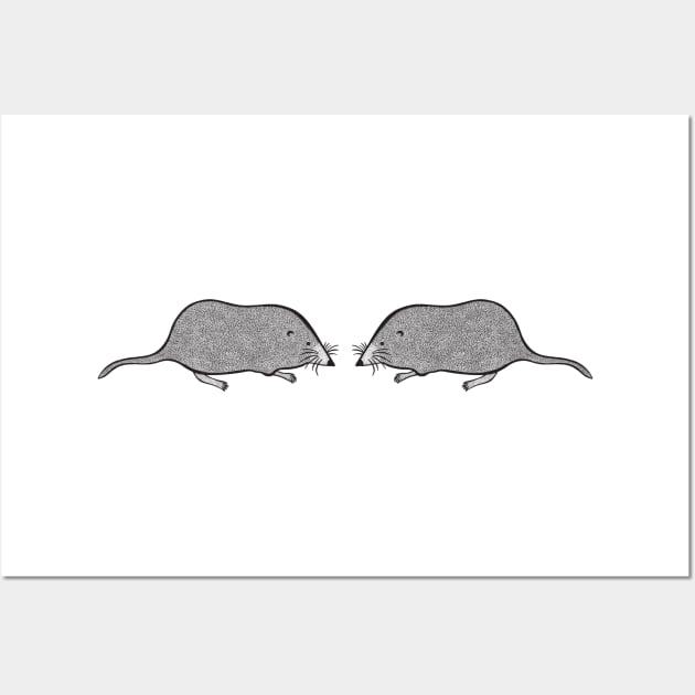 Pygmy Shrews in Love - cute animal design on white Wall Art by Green Paladin